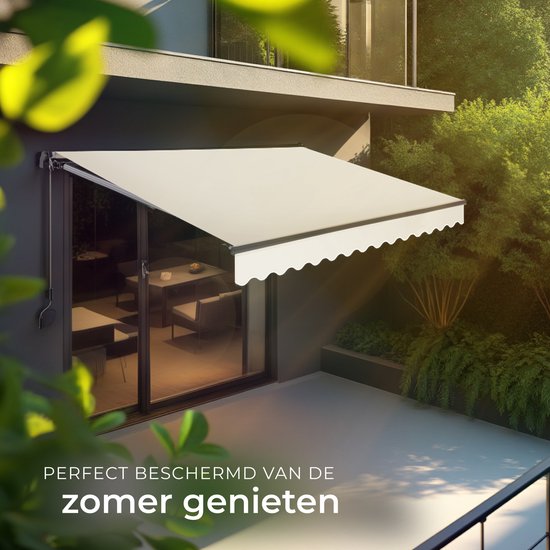 tectake® Zonnescherm met Knikarm - 300 x 250 cm - Zonneluifel - Zonwering voor Raam, Balkon, Buiten - Te Monteren aan Muur - Water- en UV-Bestendig - Beige