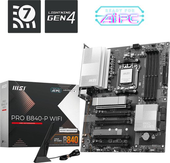 MSI PRO B840-P WIFI - Moederbord ATX - Socket AM5 - AMD B840 - DDR5 - Realtek 7.1 - Wi-Fi 7 - 2.5Gb LAN