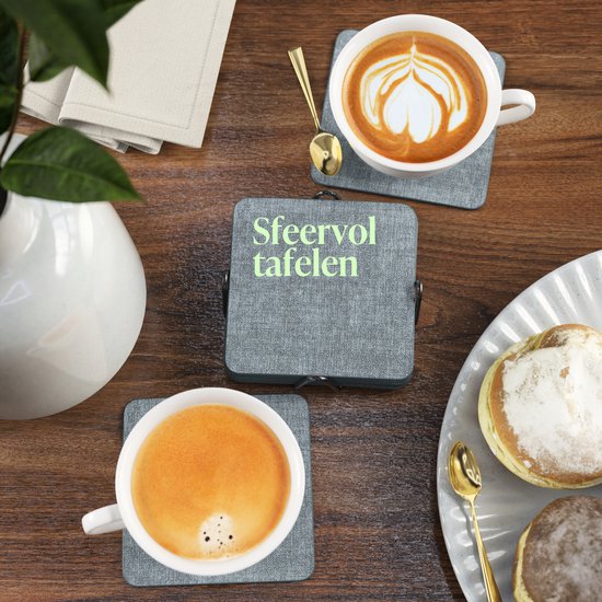Castagnola Kunstlederen Onderzetters – Onderzetters voor Glazen – Design Onderzetters met Houder – Leren Onderzettersset met metalen houder – Leder – Set van 10 - Gemêleerd Blauw - 10x10cm