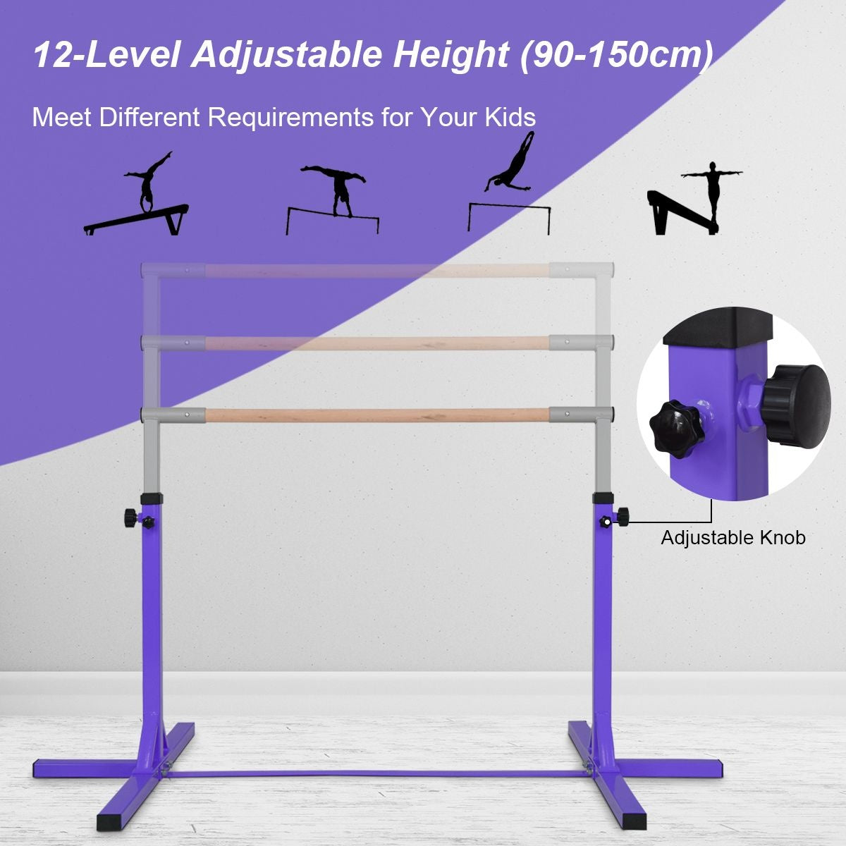 Coast Gymnastiekrek – Verstelbare Rekstok 91-150 cm – Draagvermogen 100 kg – 200 x 121 x 150 cm – Paars