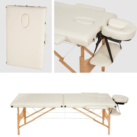 2 zones mobiele massagetafel beige - 5cm + draagtas - 401462