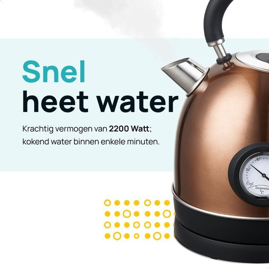 MOA Waterkoker Retro EK3TC – 1,8L – RVS – BPA-Vrij – 2200W – Koper – Ingebouwde Thermometer – Anti-Kalkfilter