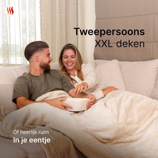 Seranova Elektrische Bovendeken XXL - 180x160 cm - 2 persoons Elektrische Deken - Warmtedeken - Dubbelzijdig Fleece Sherpa - Crème beige