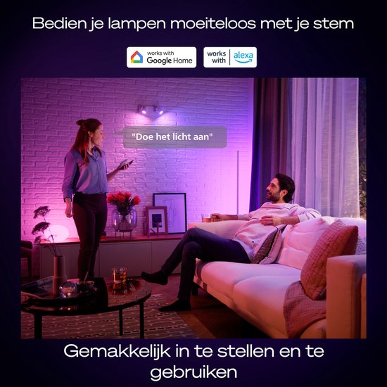 Philips Hue starterkit - GU10 fitting - bevat 1 Hue Bridge Pro, 3 lampen, 1 DimmerSwitch - aanpasbaar wit en gekleurd licht - - slimme verlichting