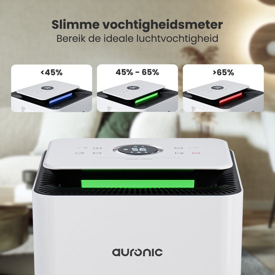 Auronic Luchtontvochtiger en Luchtreiniger - Pro Series - 10L per dag - Was-droog functie - Slaapkamer, Badkamer en Woonkamer - Wit