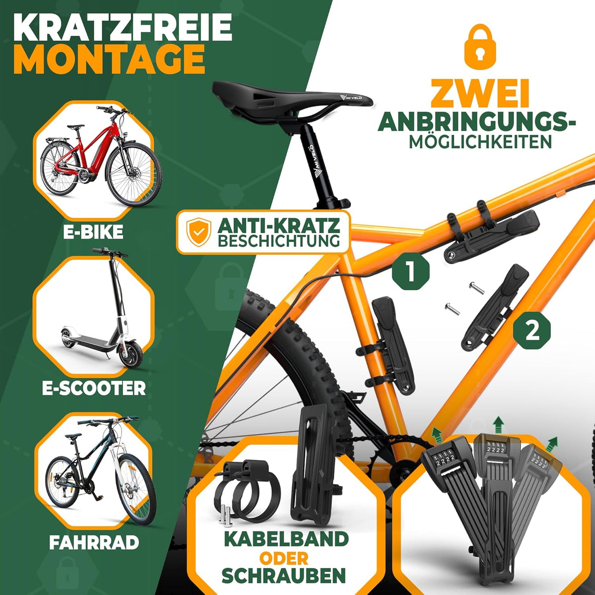 MIVELO Fietsslot - Opvouwbaar - Met Geheim Vak Voor AirTags - 90 cm Lang - Robuust Staal - 19,5 x 7 x 4 cm