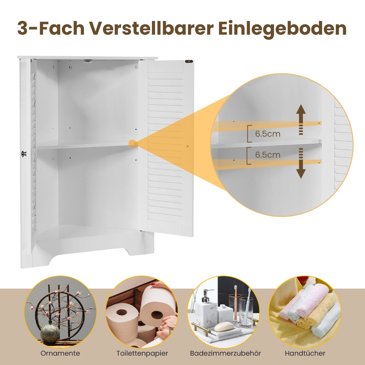 Coast Hoekkast - Lattendeur - Verstelbare plank - MDF - 63 x 32 x 81,5 cm - Wit
