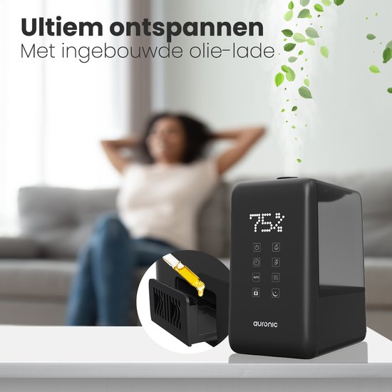 Auronic Luchtbevochtiger - 3 Vernevelingsstanden - 6L Tankcapaciteit - 60m2 - Inclusief Waterfilter - Zwart
