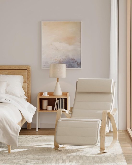 Songmics schommelstoel relaxstoel met 5-voudig verstelbare voetensteun, draagvermogen 150 kg | 5-voudig verstelbare voetensteun voor slaapkamer en woonkamer, beige naturel LYY010WZ01