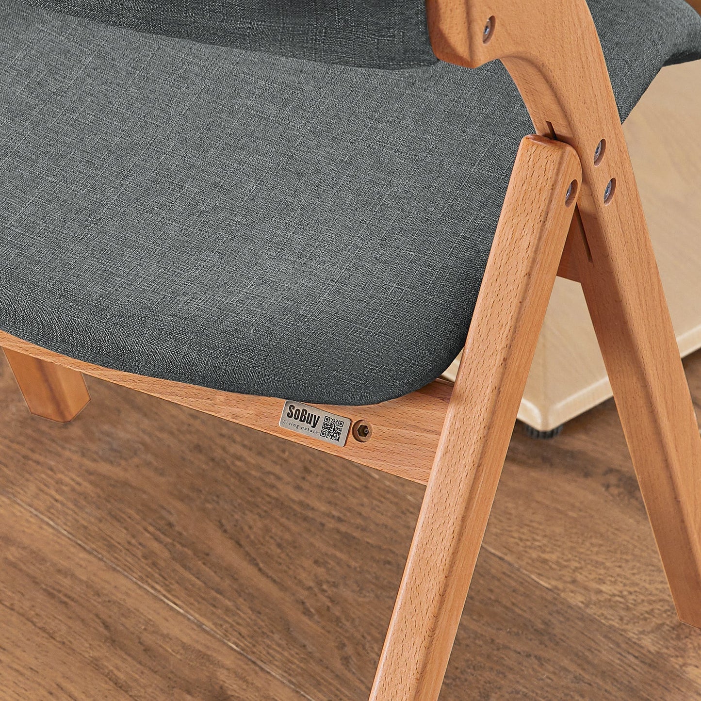 SoBuy Houten Klapstoel met Gestoffeerde Zitting - 47x57x79 cm - Beukenhout