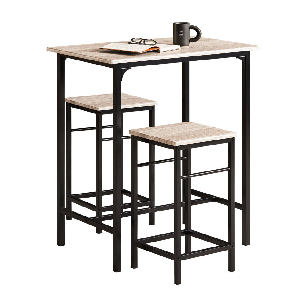 SoBuy Bistrotafel - 3-Delig - 2 Stoelen - Bartafelset - Eettafel - 80 x 87 x 50 cm  - Eikenhout / Zwart