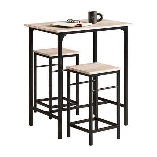 SoBuy Bistrotafel - 3-Delig - 2 Stoelen - Bartafelset - Eettafel - 80 x 87 x 50 cm  - Eikenhout / Zwart