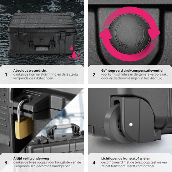 tectake® - Transportkoffer verrijdbaar met telescoopgreep - Fotokoffer - Camerakoffer 45 x 26 x 58 cm - 2 kliksluitingen - Mogelijkheid voor afsluiten met hangslot