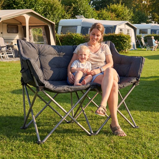 TRVLMORE Campingstoel - Opvouwbaar - 2-Persoons - 240KG Draagvermogen - Incl. Draagtas - Vlinderstoel - Kampeerstoel - Vouwstoel - Grijs