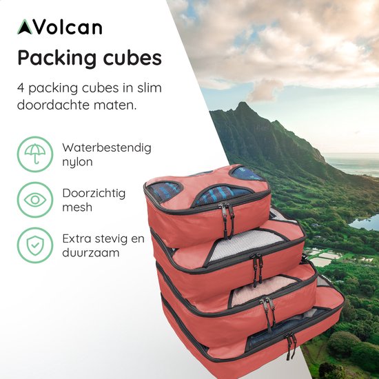 Volcan Inpak Kubussen - Koffer Organizer Set - Rugzak en Koffer - 4 Delig - Reis Kubussen - Roze