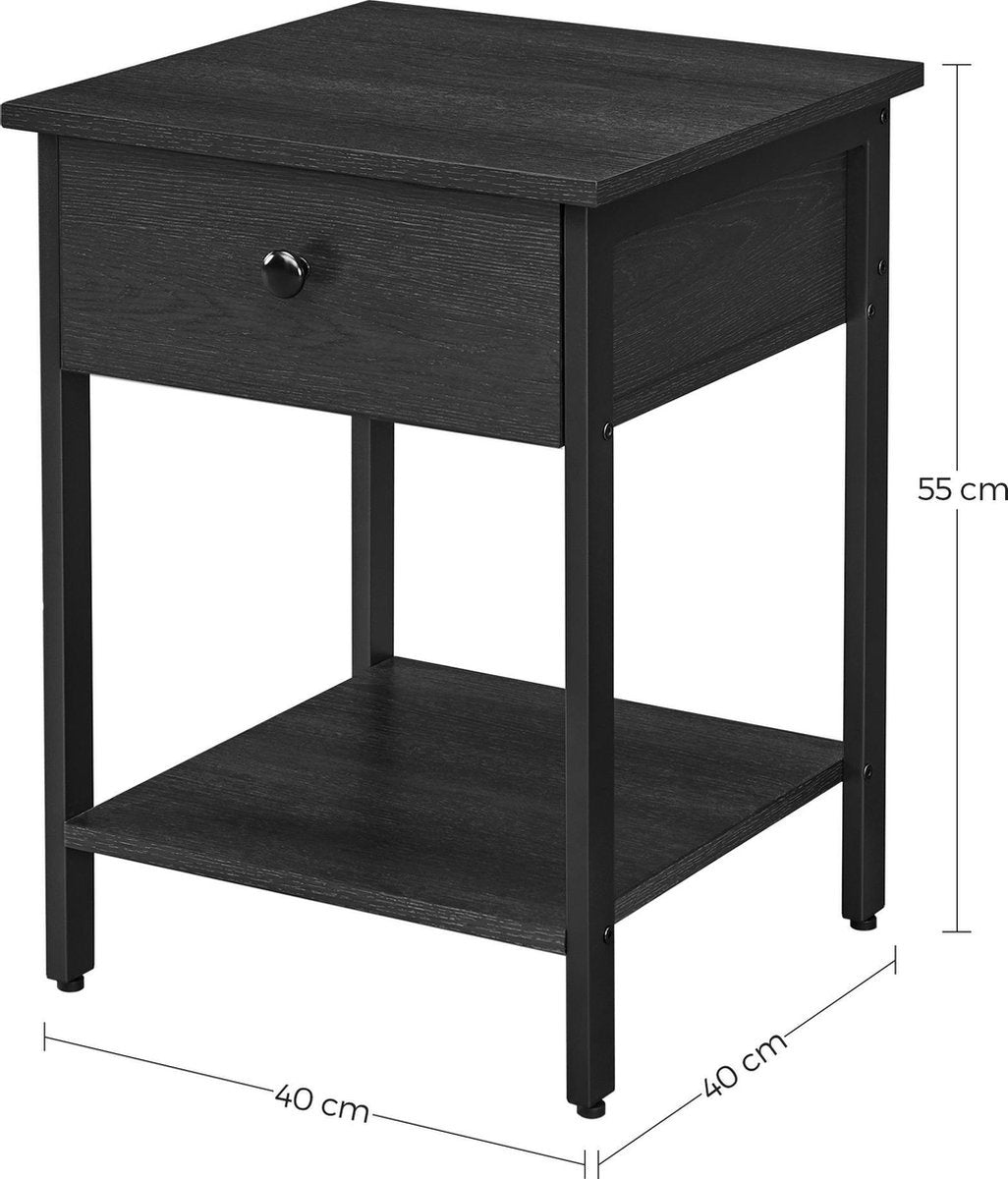 O'DADDY® Nachtkastjes industrieel - bijzettafel - nachtkastje met lade - 40 x 40 x 55 cm - zwart / donkergrijs