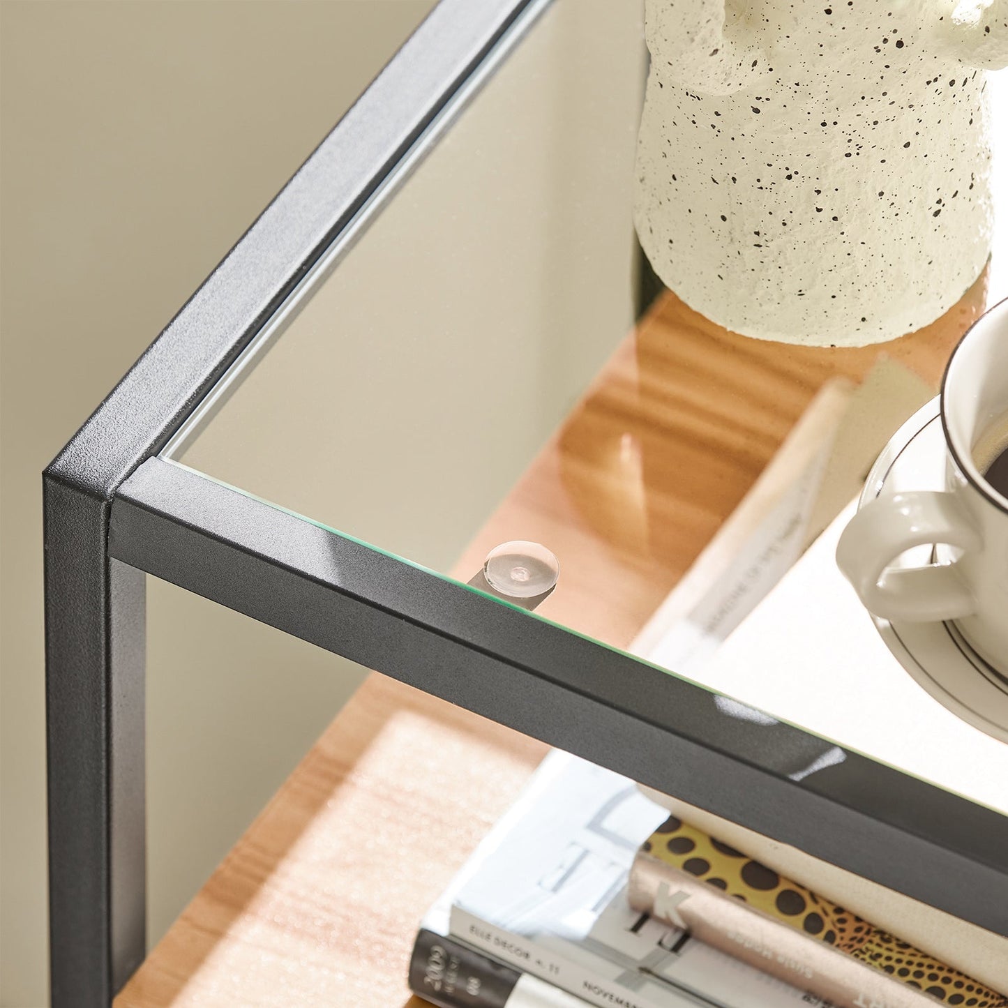 SoBuy Bijzettafel met Glazen plaat - Met 2 Lades - 81 x 35 x 78 cm - Hout/ Ijzer