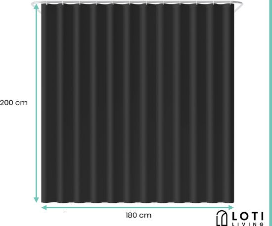 Loti Living Douchegordijn Anti Schimmel – Zwart - Inclusief ringen – Waterdicht - Polyester - Douchegordijn 180x200 cm