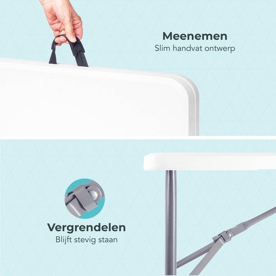 LifeGoods inklapbare tafel campingtafel 120x60 cm - opvouwbaar & verstelbaar - weerbestendig - wit/grijs