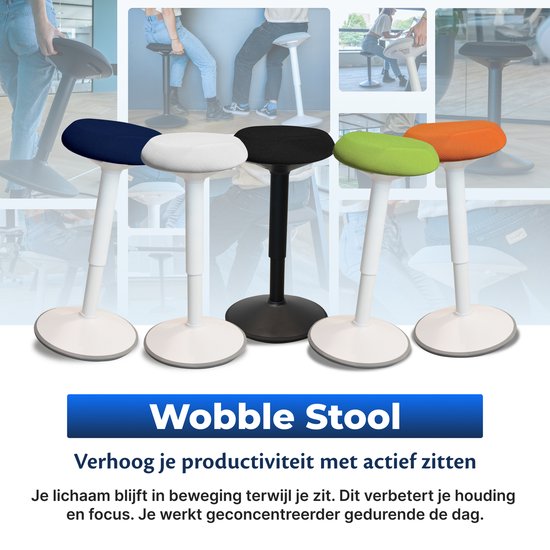 Backerz Wiebelkruk - Ergonomische Wiebel Stoel hoogte 40-60cm - Balanskruk - Zit Sta kruk - Zadelkruk Zwart