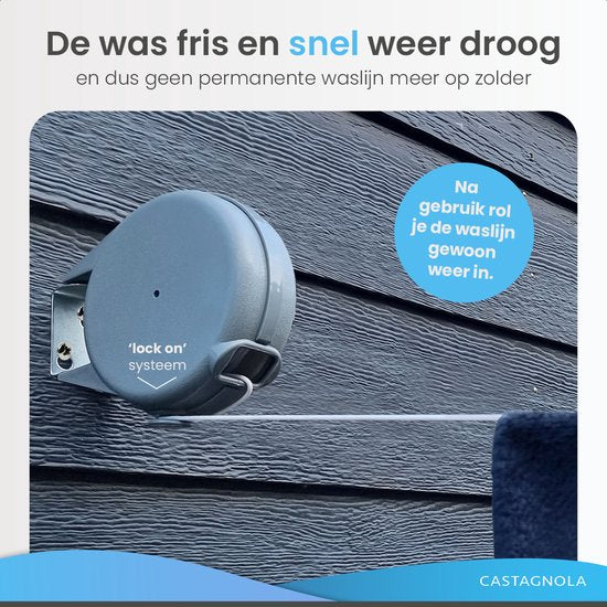 Castagnola Roldrooglijn - Waslijn Uittrekbaar - Waslijndraad - Drooglijn 12 Meter - Draagkracht tot 13 Kg