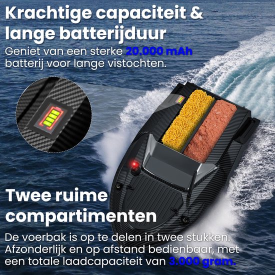 Voerboot T70 - met GPS en Fish Finder - Voerboot Karper - Tot 3kg Laadvermogen - Baitboat - 800m Bereik - Zwart - van Faas