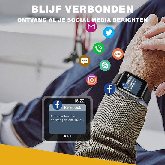 Zoluko Smartwatch voor Mannen & Vrouwen - Sporthorloge met Fitness Tracker – Stappenteller Horloge – Fitness Watch - Smartwatch Android – Smartwatch iOS – Zwart