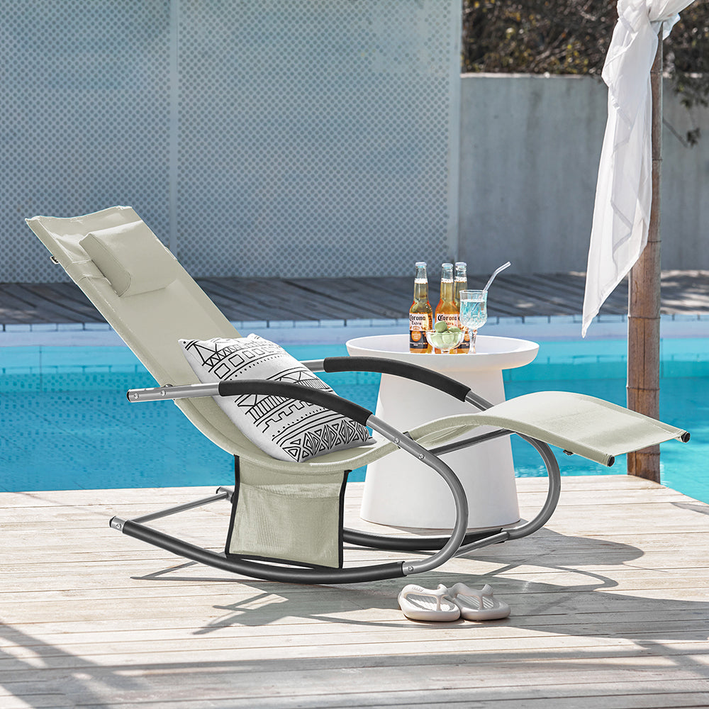 SoBuy OGS28-MI Ergonomische Ligstoel | Swingstoel | Schommelstoel | Beige | 143 x 57 x 85 cm