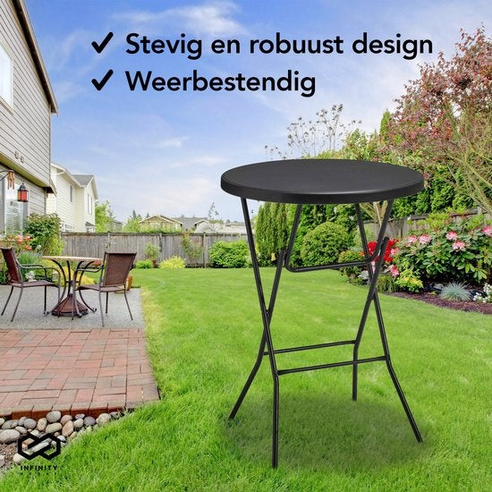 Infinity Goods Stevige Zwarte Statafel - Partytafel - Robuust en Weersbestendig - Inklapbaar - 80cm x 110cm - Feest - 1 stuk - Zwart