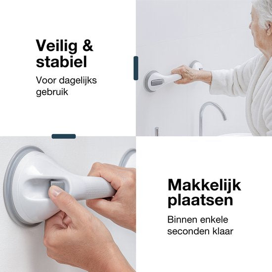 Luft Handgreep met Zuignap - Voor in de Douche - 2 stuks - Douchegreep voor in de Badkamer - Wandbeugel - Extra veilig & sterk model - 40cm - Luft - Handgreep badkamer
