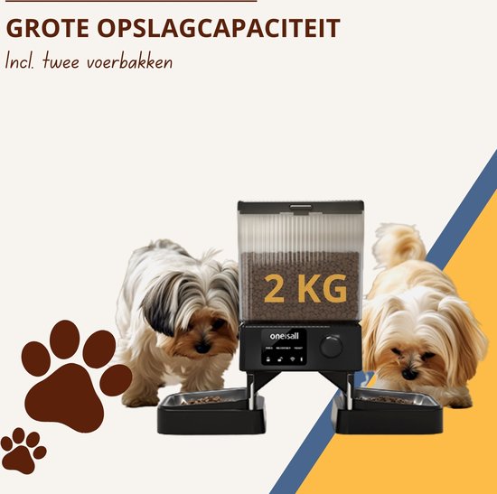 Oneisall Automatische voerbak PFD-002 - Automatische Voerbak - Voerautomaat dispenser - Draadloos - Kat en hond - Droogvoer - Nauwkeurige Portiecontrole - 5L Reservoir - Zonder Wifi - Geschikt voor 2 Katten
