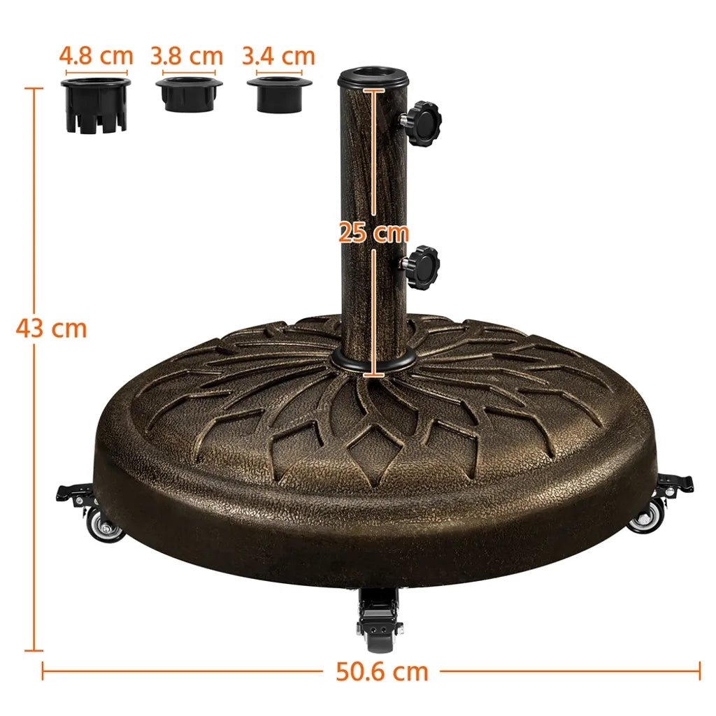 Yaheetech Parasolvoet Ø 50,6 cm - Brons - Verrijdbare Parasolstandaard voor Parasolstokken 34/38/48 mm