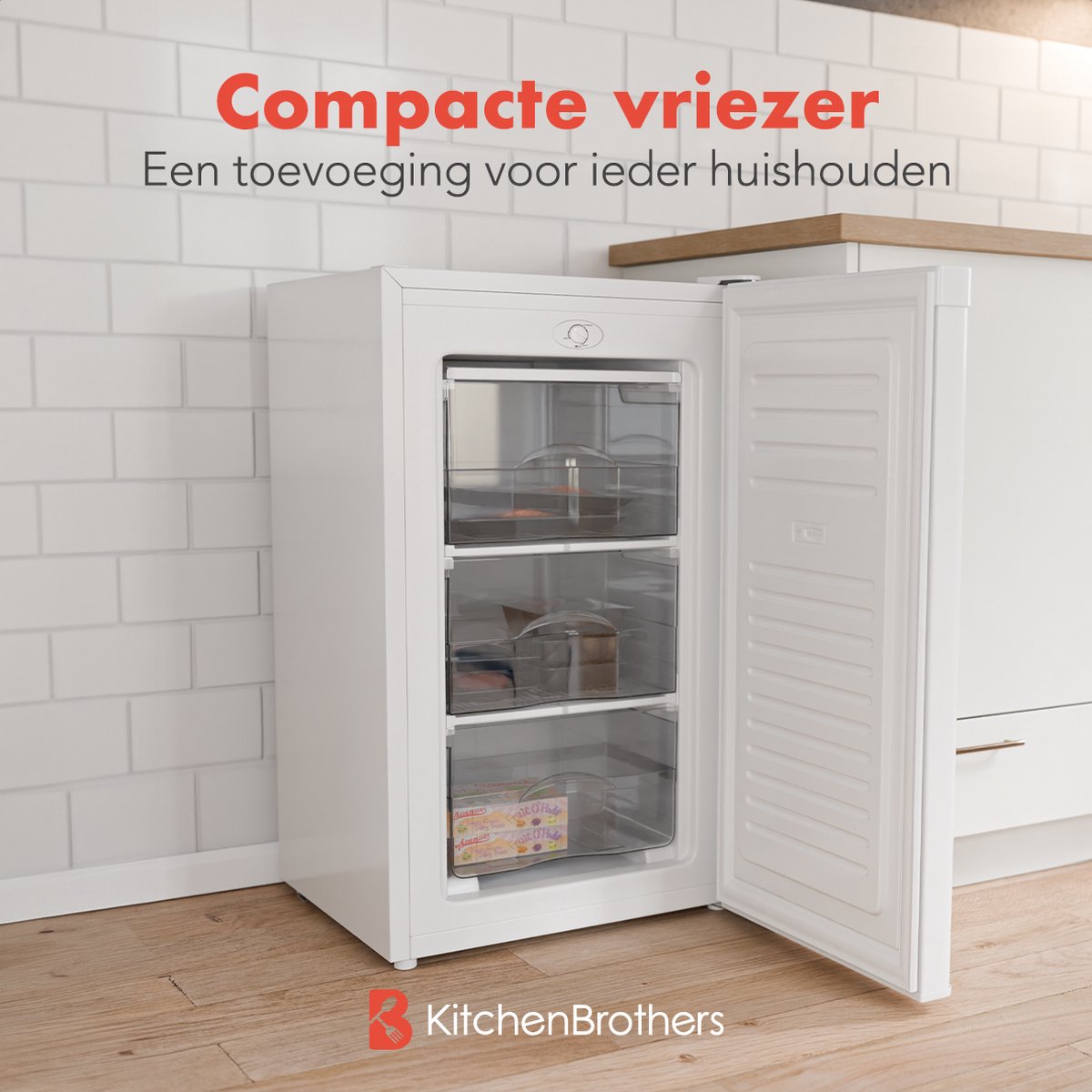 KitchenBrothers Vriezer – 3 Vrieslades – 64 liter – 47.5 x 50.4 x 84 cm – Wit