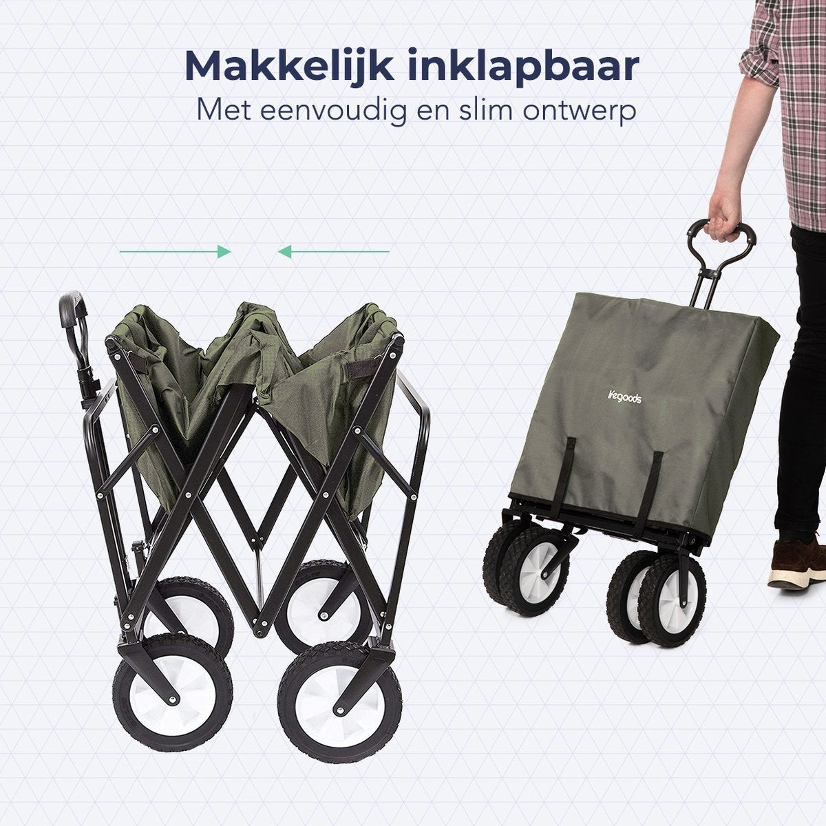 LifeGoods Bolderkar - Opvouwbaar - Draaibare wielen - 2 Standen - 70KG Draagkracht - Groen