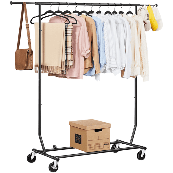 Yaheetech Kledingrek - Verstelbaar 129,5-189 cm - Verrijdbaar - 90 kg - Zwart