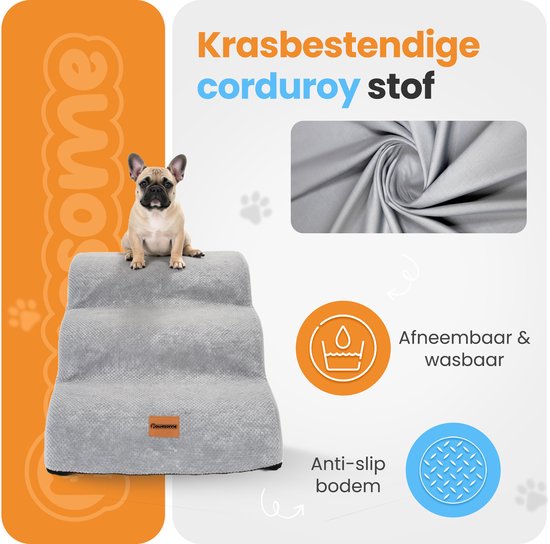 Pawesome - Hondentrapje voor honden - Hondentrap - Honden opstapje - 3 treden - 40 x 60 x 40 - extra stevig en comfortabel - 30D materiaal