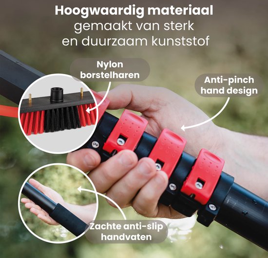 Shine Wasborstel - Uitschuifbaar - 5 Delig - Aluminium - Tot 7M - Incl. Zeepdispenser - Rood/Zwart