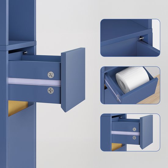 SoBuy Badkamerkasten hoog - Opbergkast met Verstelbare Planken en Lade - Kolomkast Badkamer - Blauw, 20x20x180cm, BZR34-II-B - voor Badkamer, Woonkamer, Slaapkamer