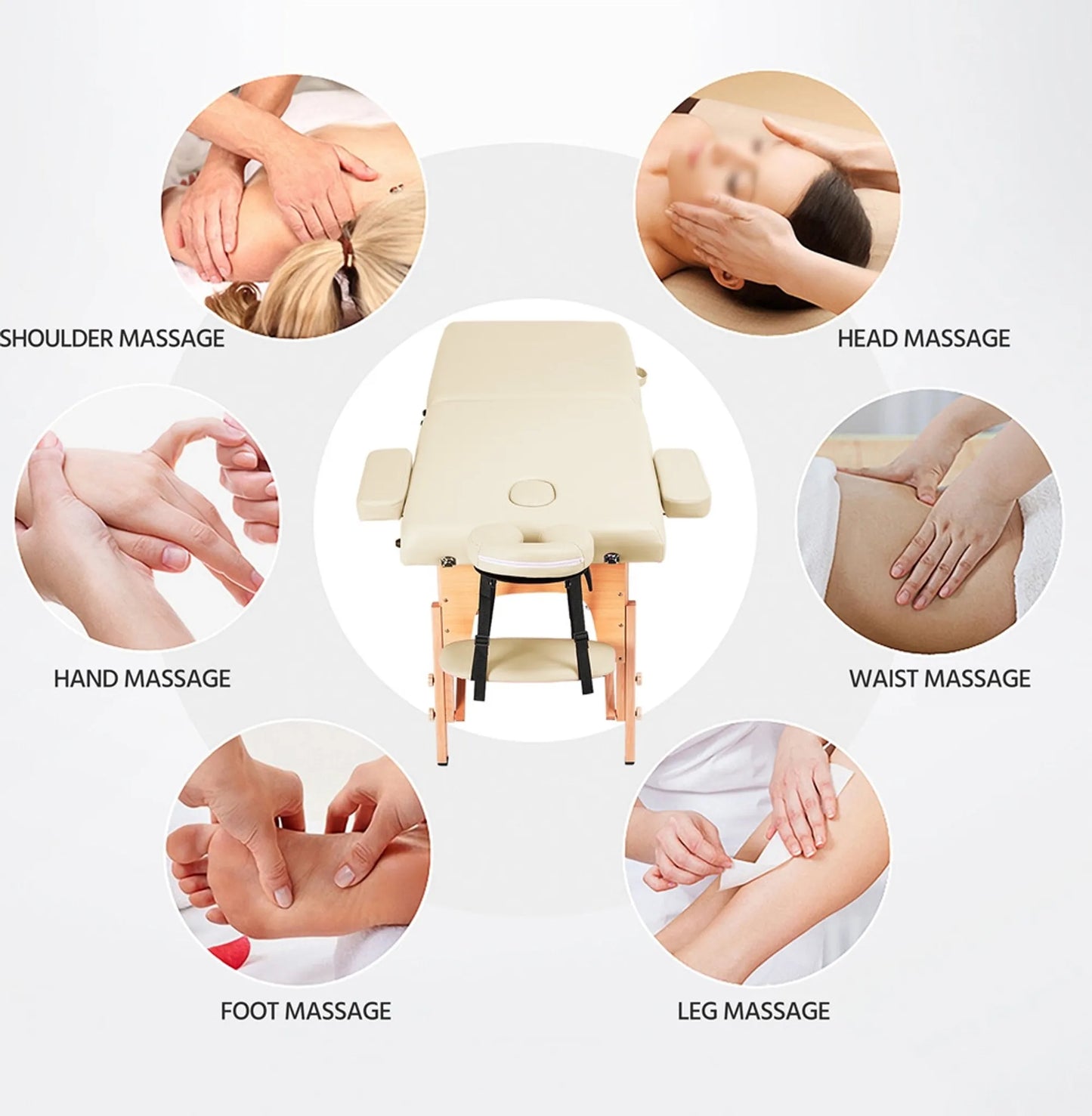Yaheetech Massagetafel Opvouwbaar – 213 x 82 x 64-85,5 cm – Voorzien Van Beukenhouten Poten En Verstelbare Hoofdsteun En Draagtasfunctie – Voor Schoonheidssalon En Massagestudio – Crème Kunstleer En Hout
