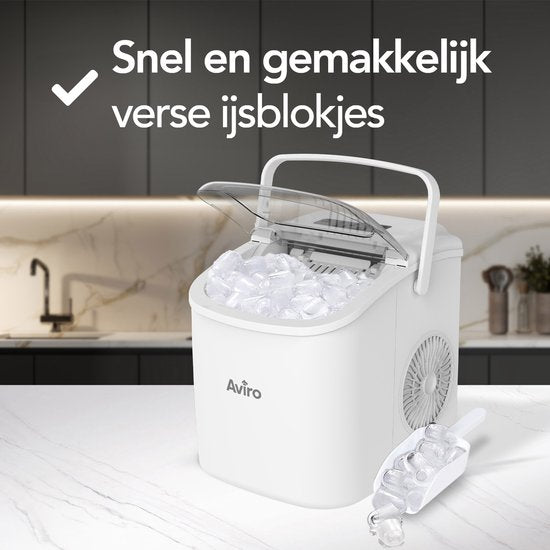 Aviro IJsblokjesmachine - 1,3L - Met IJsschep - Zelfreinigingsfunctie - 12KG / 24U - 9 Blokjes / 6 Min - Wit