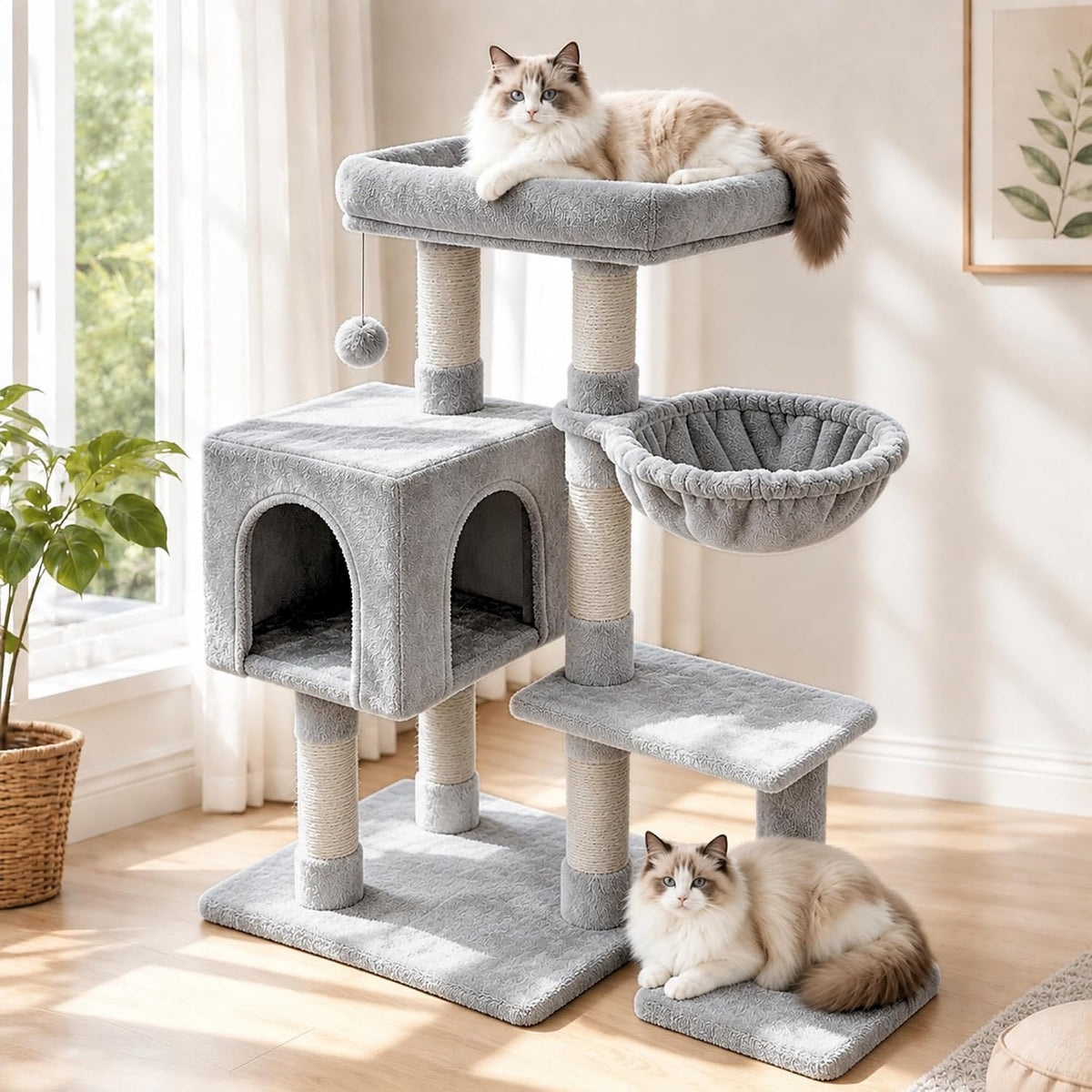 Yaheetech Kattentoren 96,5 cm - Ruim Kattenhuis met Krabpalen, Speelruimtes & Ruimteschip - Beige