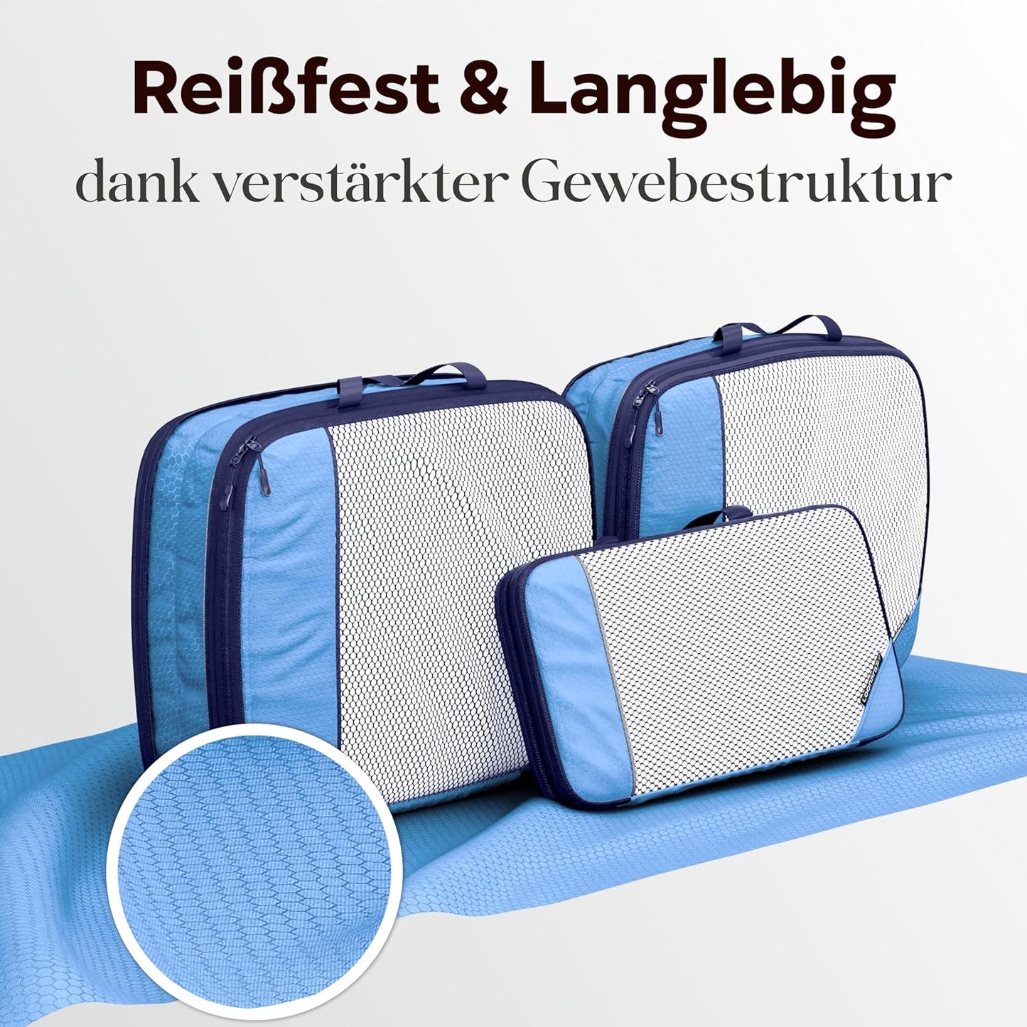 LOONARA Packing Cubes - Compressie Reisorganizer - 3-Delige Set - Mariner's Azure - Voor Koffer & Rugzak - Lichtgewicht & Duurzaam - Bespaar tot 50% Ruimte