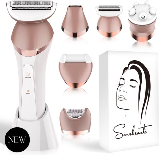 Sansbeauté® 6-in-1 Ladyshave Gezicht - Oksels - Benen - Bikinilijn - Scheerapparaat Vrouw - Epilator - Epileerapparaat Dames - Trimmer Vrouw - Bikinitrimmer - USB Oplaadbaar
