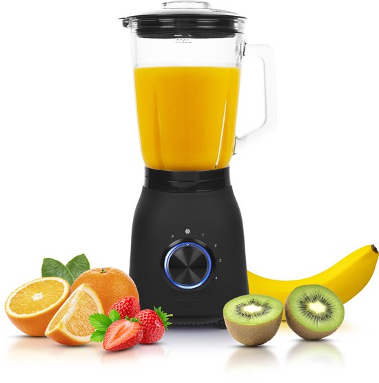 Princess 212092 Black Steel Blender 1000 - 4 Snelheden – Krachtig 1000W - 1.5 L - Glaskan - Ice Crush - Vaatwasmachine bestendig