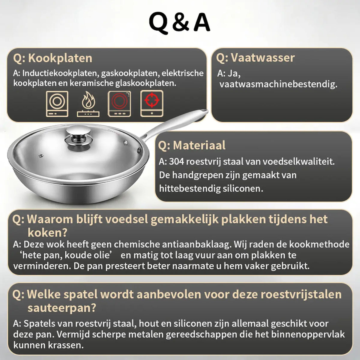Maxcook MCC7911 RVS wokpan 28 cm met glazen deksel