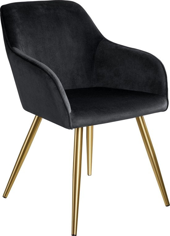 tectake® - Stoel - eetkamerstoel - Marilyn fluweellook goud zwart/goud - 403654
