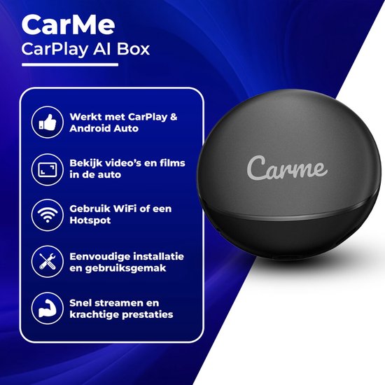 CarMe CarPlay AI Box - Installeer Elke App op je Autoscherm - Youtube & Netflix - Upgrade CarPlay en Android Auto - CarPlay Dongle - Android Auto Dongle - Nieuwste Model 2024 - Zwart