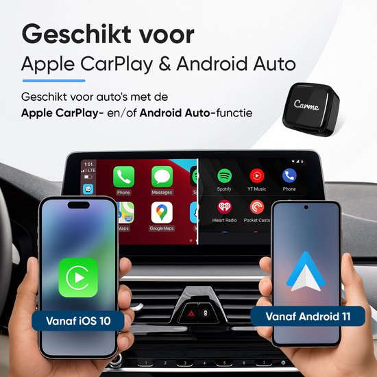 CarMe Ultra Mini 2-in-1 CarPlay Dongle - Draadloos CarPlay & Android Auto - USB-A & USB-C - Zwart