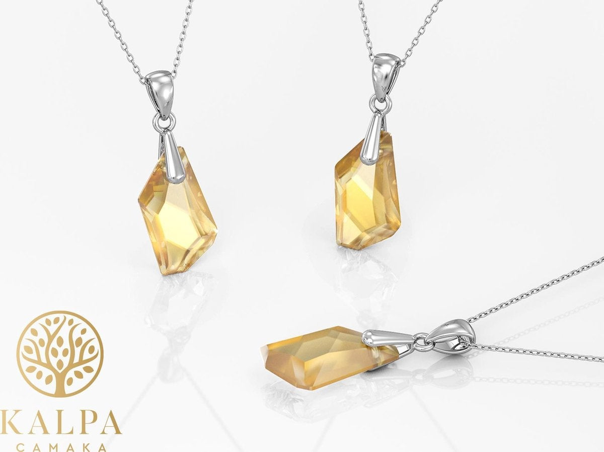 Yolora Dames Ketting met Druppel Hanger en Kalpa Camaka Kristal - Zilver kleurig - 18K Witgoud Verguld - Cadeauverpakking