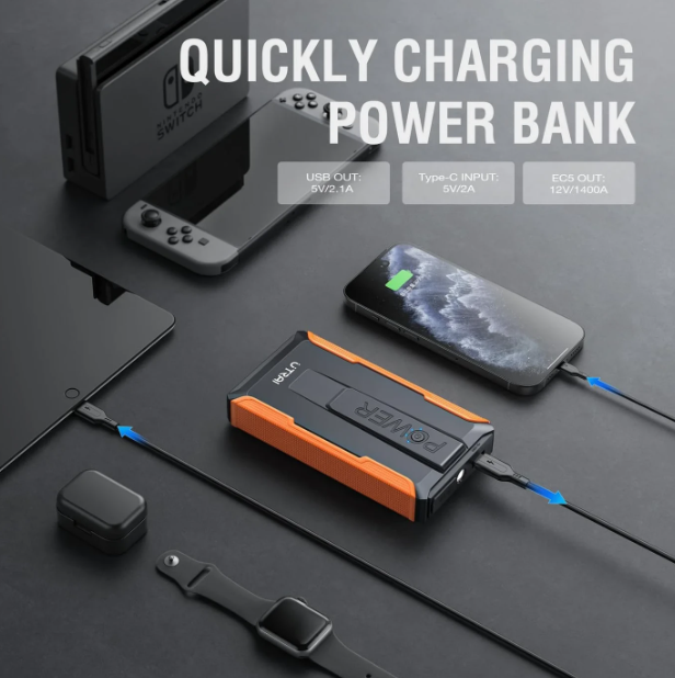Utrai T1 Jump Starter 2000A - Zwart - 13200mAh Power Bank
